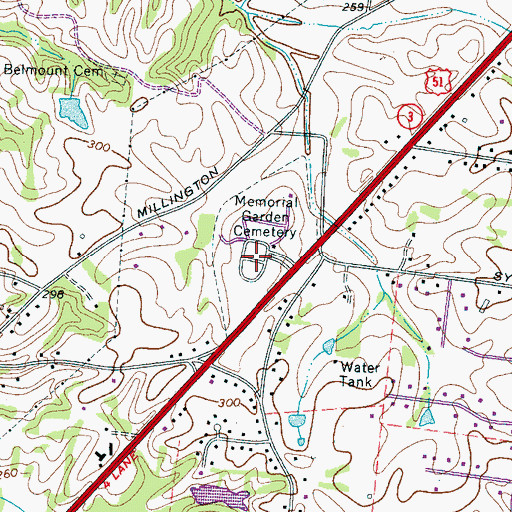 Topographic Map of Memorial Garden Cemetery, TN