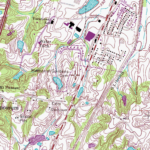 Topographic Map of Memorial Gardens Cemetery, TN