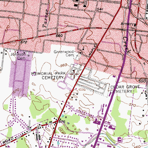 Topographic Map of Memorial Park Cemetery, TN