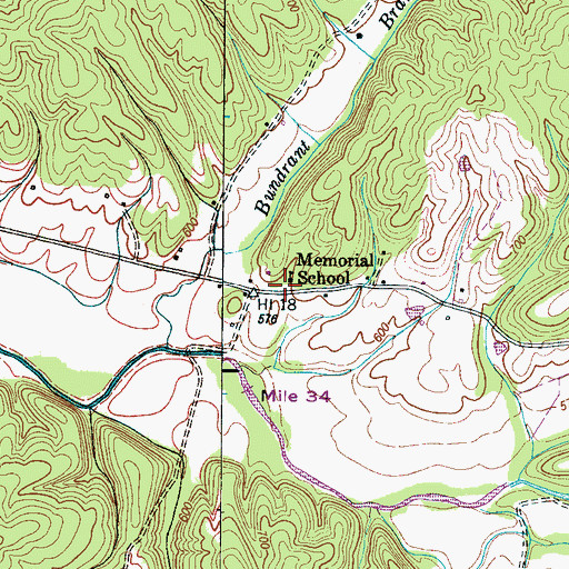 Topographic Map of Memorial School, TN