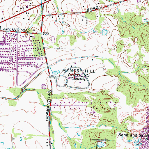 Topographic Map of Memory Hill Gardens, TN