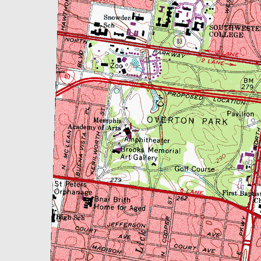 Topographic Map of Memphis Academy of Arts, TN