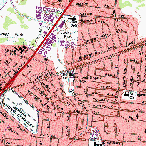 Topographic Map of Memphis Baptist College, TN