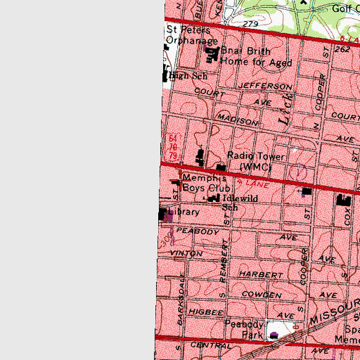 Topographic Map of Memphis Boys Club, TN