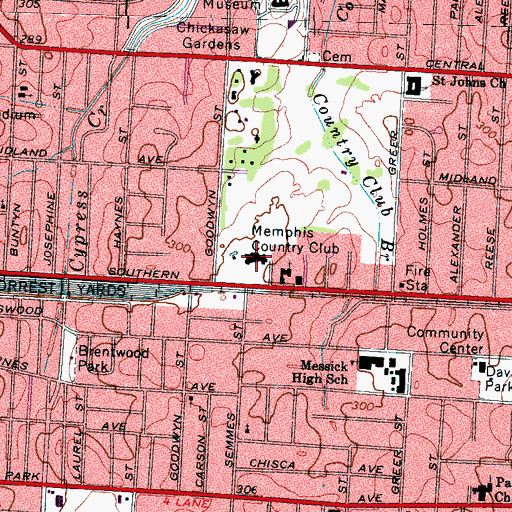 Topographic Map of Memphis Country Club, TN