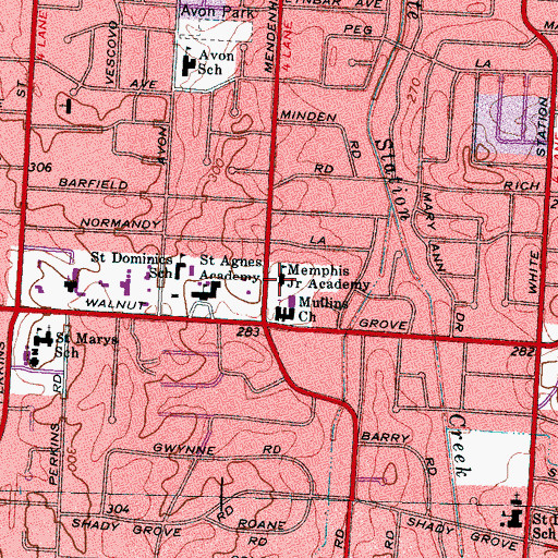 Topographic Map of Memphis Junior Academy, TN