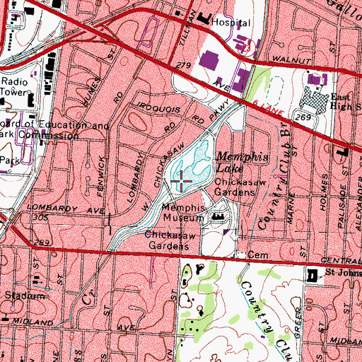 Topographic Map of Memphis Lake, TN