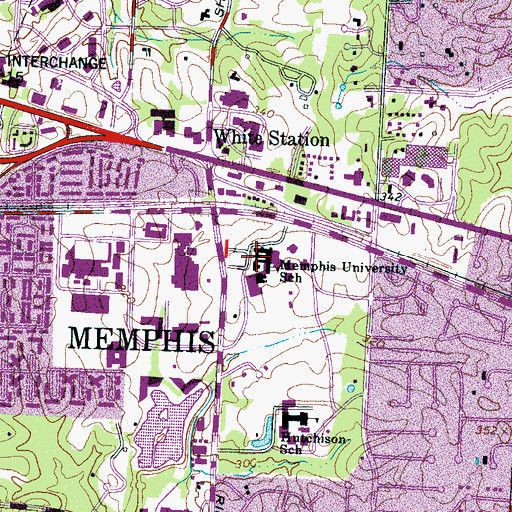 Topographic Map of Memphis University School, TN