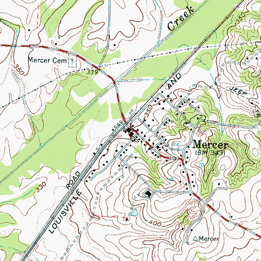 Topographic Map of Mercer, TN