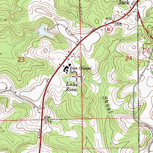 Topographic Map of Lake Zion, AL