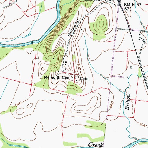Topographic Map of Meredith Cemetery, TN