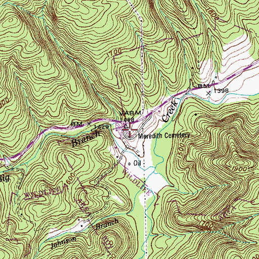 Topographic Map of Meredith Cemetery, TN