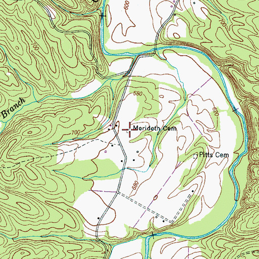 Topographic Map of Merideth Cemetery, TN