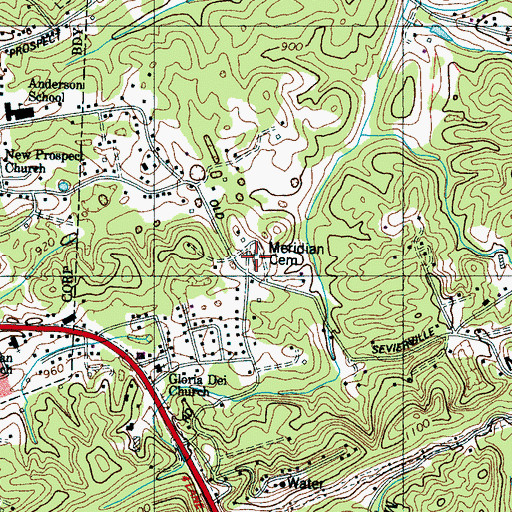 Topographic Map of Meridian Cemetery, TN