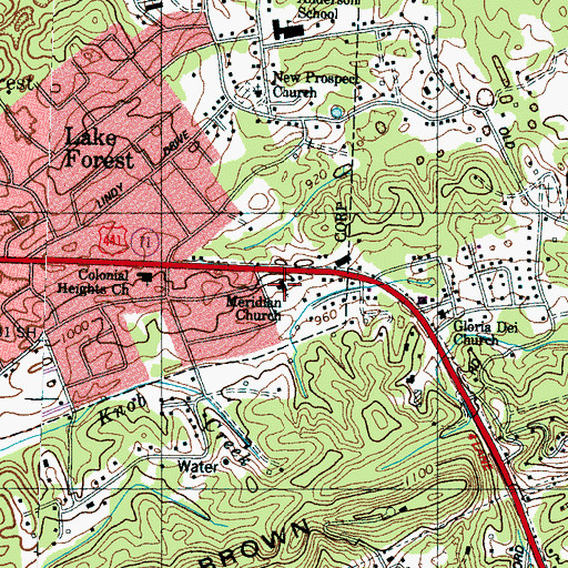 Topographic Map of Meridian Church, TN