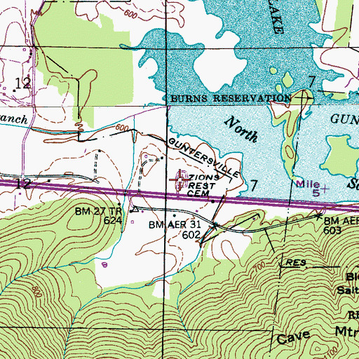 Topographic Map of Zions Rest Cemetery, AL