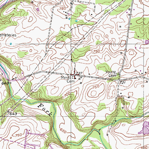 Topographic Map of Meritt Cemetery, TN