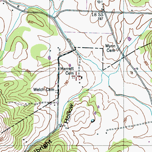 Topographic Map of Merrett Cemetery, TN