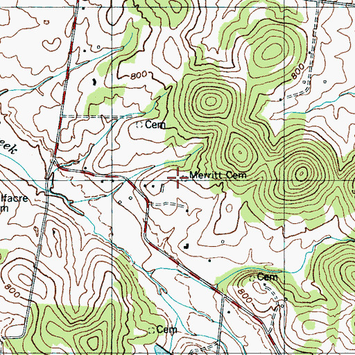 Topographic Map of Merritt Cemetery, TN