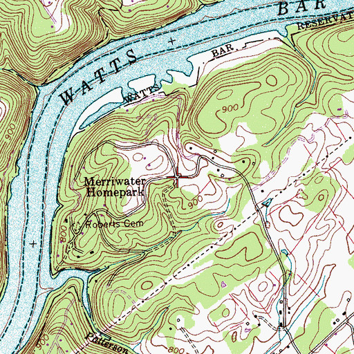 Topographic Map of Merriwater Homepark, TN