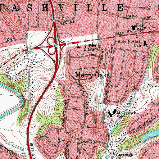 Topographic Map of Merry Oaks, TN