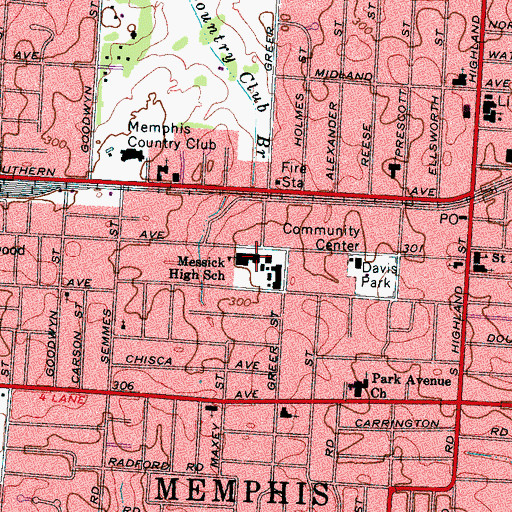 Topographic Map of Messick High School, TN
