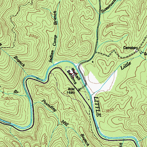 Topographic Map of Metcalf Bottoms, TN