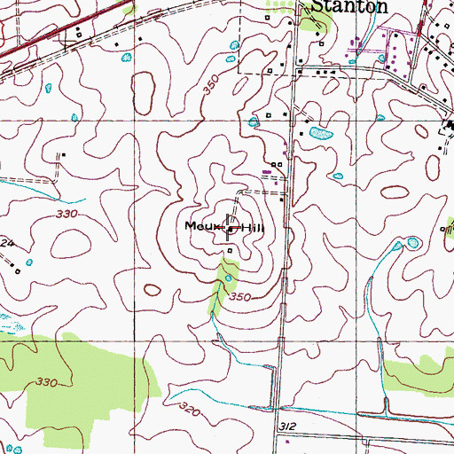 Topographic Map of Meux Hill, TN