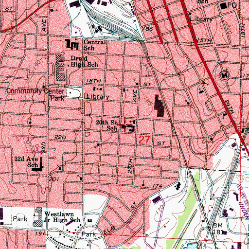 Topographic Map of Twentieth Street Elementary School, AL