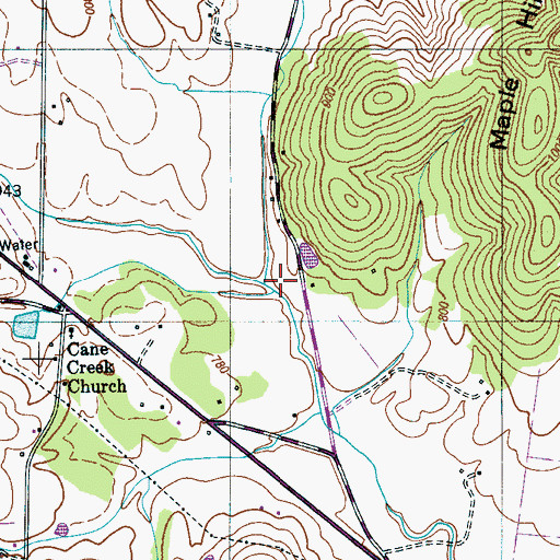 Topographic Map of Middle Cane Creek, TN