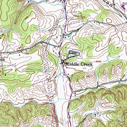 Topographic Map of Middle Creek, TN