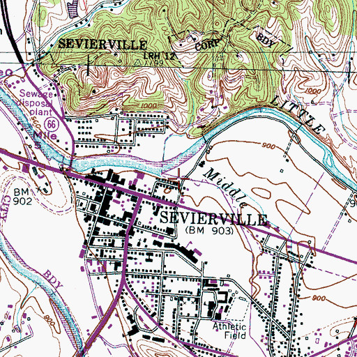 Topographic Map of Middle Creek, TN