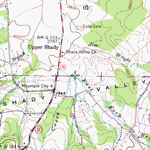 Topographic Map of Middle Fork Beaverdam Creek, TN