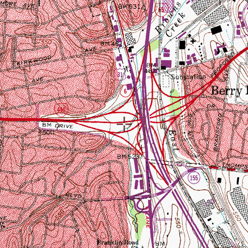 Topographic Map of Middle Fork Browns Creek, TN