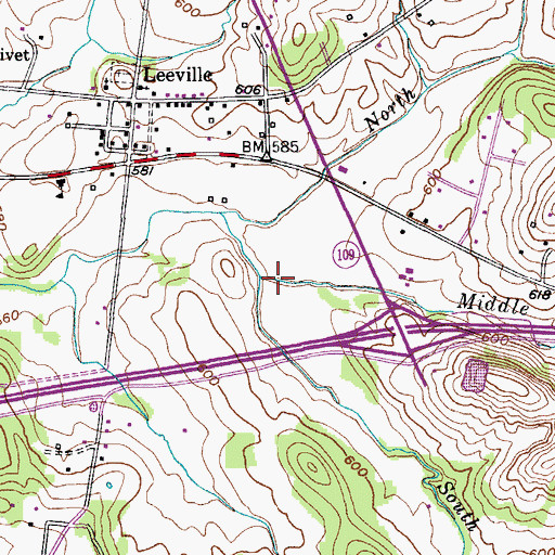 Topographic Map of Middle Fork Cedar Creek, TN