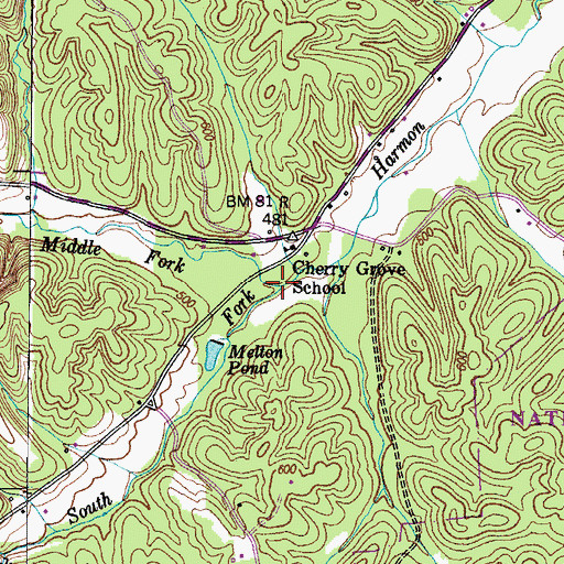 Topographic Map of Middle Fork Harmon Creek, TN