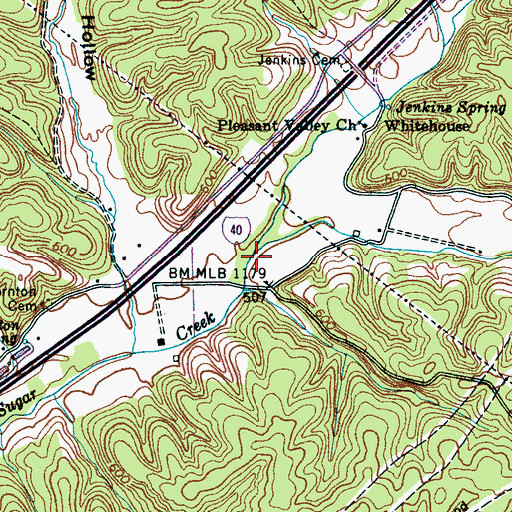 Topographic Map of Middle Fork Sugar Creek, TN