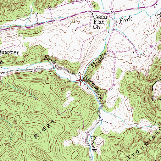 Topographic Map of Middle Fork Sycamore Creek, TN