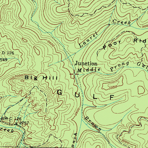 Topographic Map of Middle Prong Gulf Creek, TN