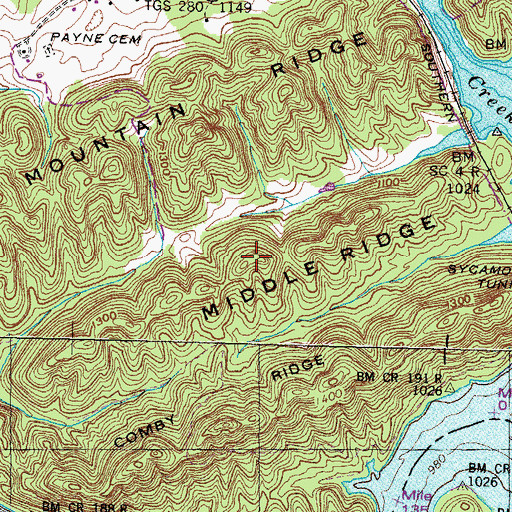Topographic Map of Middle Ridge, TN