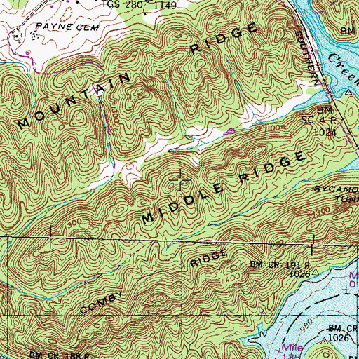 Topographic Map of Middle Ridge, TN