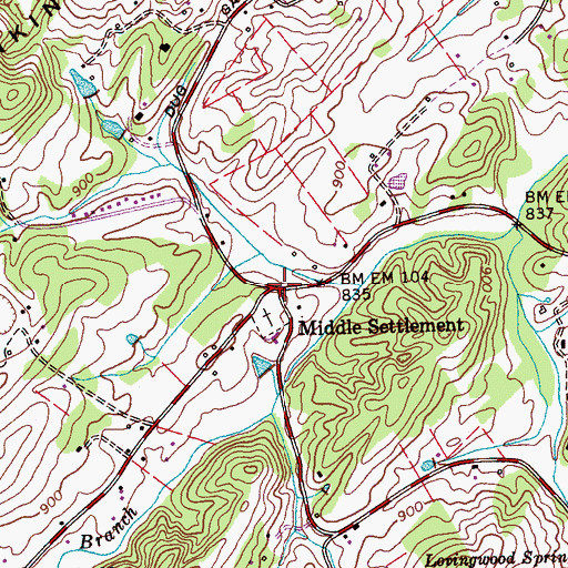 Topographic Map of Middle Settlement, TN