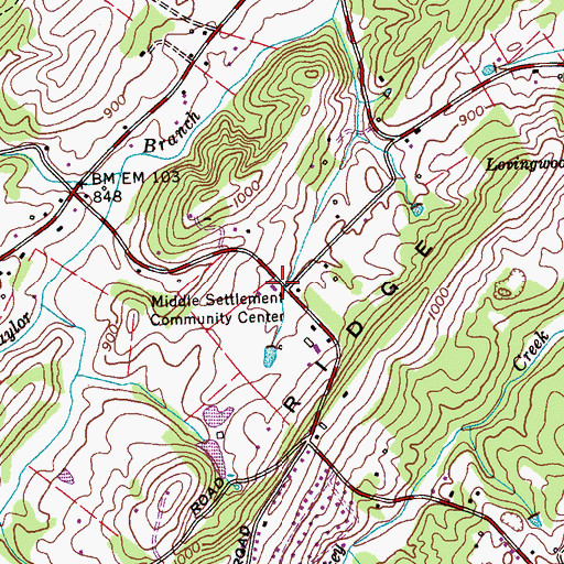 Topographic Map of Middle Settlement Community Center, TN