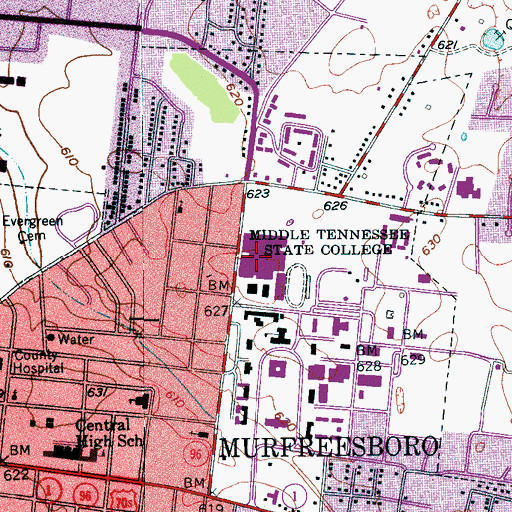 Topographic Map of Middle Tennessee State College, TN