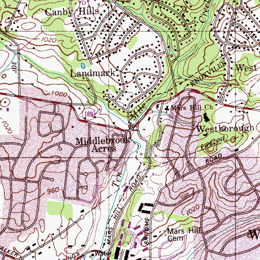 Topographic Map of Middlebrook Acres, TN