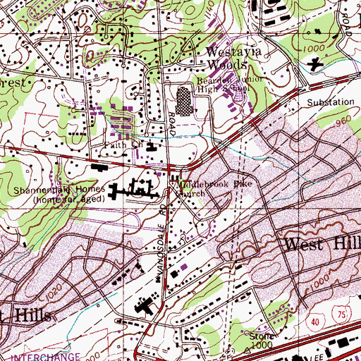 Topographic Map of Middlebrook Pike United Methodist Church, TN