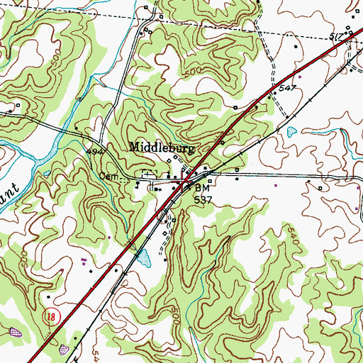 Topographic Map of Middleburg, TN