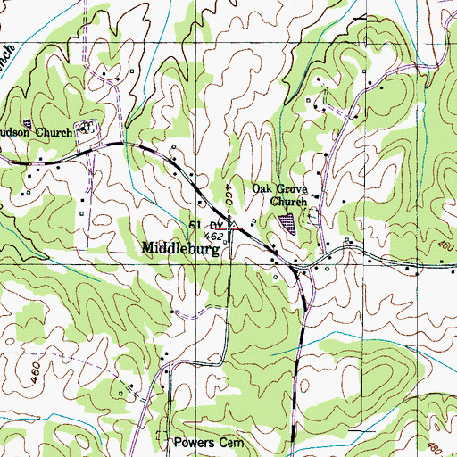 Topographic Map of Middleburg, TN