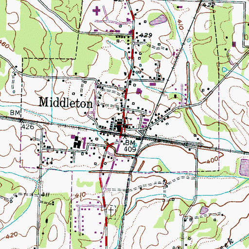 Topographic Map of Middleton, TN