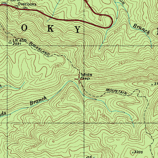 Topographic Map of Mids Gap, TN